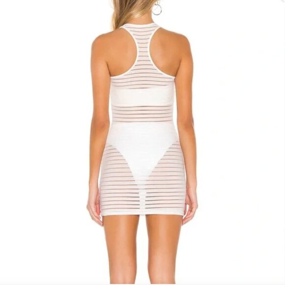 NWT superdown x Chantel Jeffries Vanessa Striped Mesh Dress in white size small - Picture 2 of 5
